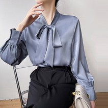 타이 스카프 블라우스 새틴 쉬폰 흰색 셔츠 여성 디자인 감각 틈새 전문 프랑스 나비 넥