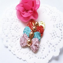 퍼피스토리 미니 글리터 골드진주리본핀, 1개, 3.5cm플라스틱핀대 블루