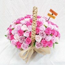 영하우스 비누장미 100송이 꽃바구니 생일꽃바구니 축하꽃바구니 배달 고급형 기념일 프로포즈꽃배달 로즈데이장미 환갑 칠순 팔순 비누꽃 선물, 진핑크+축발전
