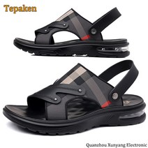 Tepaken 남성 소가죽 에어쿠션샌들 푹신한 발편한 사무실 슬리퍼
