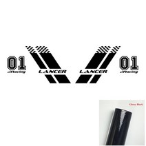1Set Racing Lattices 미쓰비시 랜서 용 Grahpics 스티커 자동차 도어 양면 장식 비닐 필름 데칼 Auto Body Sport Stripes, [13] Glossy black