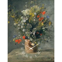 더윤 레티나 대형명화시계 해바라기 꽃그림 풍경화 정물화 인물화 거실 카페 호텔 인테리어 소품 고급 액자 벽시계, 르누아르-화병과 꽃(60x80cm)