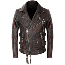 헤비 빈티지 구제 할리 소가죽 메탈 장식 라이더 자켓