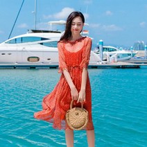 스파클링 휴가지 휴양지 해변가 휴가 100%실크원피스