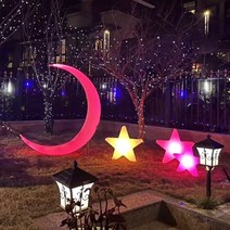빛나는 달 램프 야외 경치 좋은 정원 장식 대형 초승달 별 초승달 풍경 좌석 달 램프, 1.5m달+별3개흑백16종 그라데이션모드4종