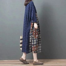 빅사이즈 루즈핏 빈티지 차이나카라 셔츠넥 원피스