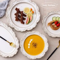 프랑스감성 빈티지 레이스 브런치 접시 시리즈 스테이크 플레이팅 접시 수입 그릇, 단품 1P 구성, 16cm 스프 플레이트, 1개