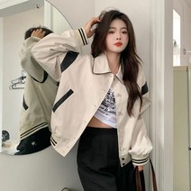 과잠 항공점퍼 간절기 아우터 Deeptown 여성용 야구 재킷 캐주얼 스트리트웨어 빈티지 오버사이즈 여성 코트 시크한 올매치 패션 가을