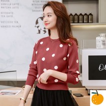 땡땡이니트 캐주얼 도트패턴 스웨터 라운드넥 긴소매 도트 무늬 쇼트 가을 겨울