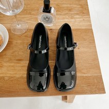 슈뿐 콤비 스퀘어 메리제인 미들힐 통굽 펌프스(5cm)