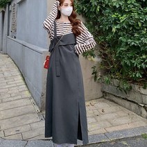 FANSYLI 여성 멜빵 원피스 투피스 긴팔 줄무늬 티셔츠 원피스 슈트 W3F16
