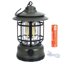 L27 휴대용 충전식 캠핑등+18650 배터리 3350mAh 포함 LED 램프, 그린, 색상:그린