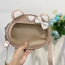PVC가방 투명가방 패치워크 활 크로스바디 백 2023 올 매치 귀여운 곰 카와이 숄더백 PU 투명 팩
