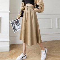 다이뻐 리틀깽스 케주얼 데일리 가을겨울 도톰한 두꺼운 뒷밴딩 핏이예쁜 주머니 포켓 웨이브 플리츠 A라인 코튼 면 롱스커트