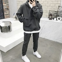 용된다 남자 겨울 기모 후드 아노락 조거 트레이닝 세트