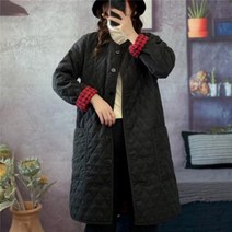 W77034 라운드 퀄팅 배색 롱야상 롱패딩점퍼 솜점퍼 웰론 후드롱 빅사이즈 패딩 점퍼 야상