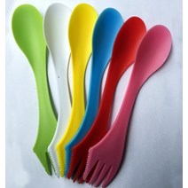 캠핑그리들 화로대 무쇠 가스 장작 불판 3 in 1 스푼 포크 커터 여행 캠핑 하이킹 피크닉 용품 플라스틱 스포크 콤보 여행 가제트 칼 붙이 식기, 무작위의