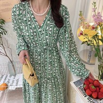 [세인트이브] OSS10013 V넥 허리스트링 쉬폰원피스