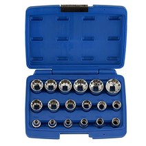 NEIKO 02488A 0.7cm(3/8인치) 드라이브 범용 스플라인 소켓 세트 | 18피스 Cr-V 스틸 둥근 볼트 리무버
