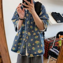 C2 자체제작/빈티지 구제 데님셔츠 항미만인디즈워싱셔츠 눅눅한루즈핏반팔상의 눅눅한