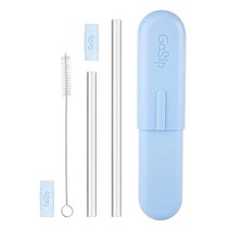 Final Touch GoSip 3-in-1 재사용 가능한 유리 음료 빨대 세척 브러시 및 고 빨대 케이스 포함 (블루) (RS101-5)