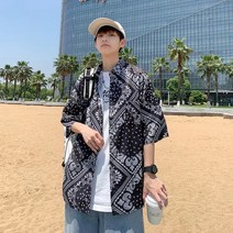 하와이안 페이즐리 루즈핏 여름 반팔 셔츠 OOTD 링클프리 기온별옷차림 꽃남방 10대 20대 3XL