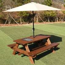 엉클트리 방부 방수 야외 테이블 야외용 원목 세트 정원 벤치 평상 옥상 정원 마당 탁자 파라솔 별매, 일체형 [바베큐일체형] 6~8인 무도색