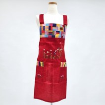 미도규방 전통 조각무늬 꽃 자수 한복 모시 앞치마 카페 공방 에이프런 선물 기념품, 진빨강