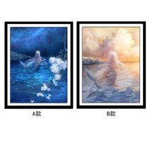풍경 보석십자수 비즈 집콕놀이 만화 애니메이션 별 아래 아름다운 인어 야경 크, 【4050cm】B형 PVC 블랙 포토 프레임