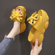 라오농 JUNSHENGG 왕리본 키높이 8.5cm 큐빅 패션 통굽 슬리퍼 LGEG6897A