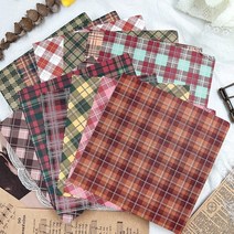 [eunoland] 다꾸 빈티지 종이 체크 무늬 가을 수공 정크 일지 카드 소재 종이 diy 스크랩북 여행 일기 배경 자료 장식용 종이 감성 종이, 24장