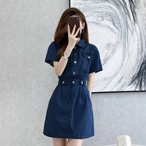 여성 여름 데님 허리밴딩 셔츠 미니 원피스A98+UPPERCUT 양말