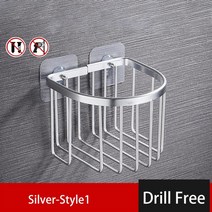 스텐레스 욕실선반 화장실 코너선반 녹슬지 않는 공간 알루미늄 벽 걸이 욕실 샤워 선반 샴푸 비누 화장품 보관 랙 화장지 고정 흡입 컵, [13] Silver Style1, 한개옵션1