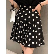 에츠 A라인 도트 플레어 니트 미니 스커트