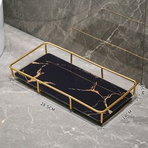 세면대 선반 가벼운 고급 화장품 화장실 욕실 탁상 이중층 수납 사이드테이블, S블랙골드그레인트레이601