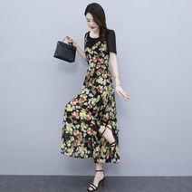 여름 비치 보헤미안 원피스 페이크 투피스 플라워 쉬폰 여 -99531