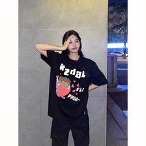 정갈 220g 순면 사랑의 천사 프린팅 반팔 오버사이즈 박시 빈티지 티셔츠 여