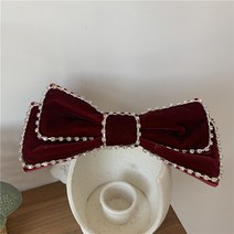 한국어 인터넷 빨간색 사치 벨벳 다이아몬드 큰 리본 스프링 집게 뒤통수 머리 꽃 명원 머리 장식 집게, 벨벳 빨간 머리핀