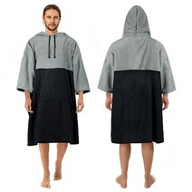 Zingtto Surf 판초 체인징 가운 7부 소매 엑스트라 라지 두꺼운 후드 타월 남성 여성 해변 수영 109.9 x 98.9cm43 35인치 블랙 틸, L: 43'x35'