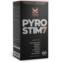 Metisnutrition Pyro Stim 7 신진대사 부스터 지방 감소 지원 에너지 부스트 하루 한 번 집중 식욕조절 근육 토닝 기분 조절 위한 티크린 포함된 열 발생제 60정
