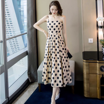 위위브렌 여성용 여름 슬림핏 도트 나시 롱 원피스