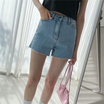 여자 H라인 짧은 연데님 컷오프 SS 청반바지