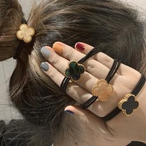 [﻿4개한세트] ﻿행운의 네잎클로버 핸드메이드 헤어끈 4컬러고퀄리티의 머리끈 연예인 숱많은머리용