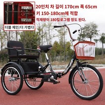 산책 노인 세발자전거 바이크 성인용, 20인치 벨트 모델 - 블랙(더블체인)