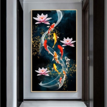 MINJING 3D전체DIY 큐빅 보석 십자수세트 꽃들 연꽃 동물 물고기 아홉 마리 그림 취미생활 비즈십자수 집들이 선물 생일, 1세트, 70x115cm