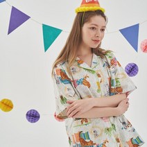 이루시다 순면 빈티지캣츠 반팔 상하세트 여성 패밀리 잠옷