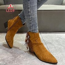 웨스턴 부츠 카우보이 코디 통큰 울 카우걸 로우힐 앵클 술 미들 힐 포인티드 사이드