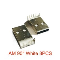 USB 타입 A 수 소켓 커넥터 플러그 충전 데이터 전송용 4 핀 AM 90 도 DIP PCB, 02 화이트  8개