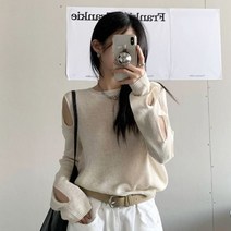 안나리야 찢어진 구멍 데미지 펀칭 긴팔 니트 YJ