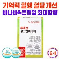 징코앤바나바 바나바잎 은행잎 추출물 식후혈당 혈당관리 코로솔산 기억력 혈행 개선, 6개월분, 30정